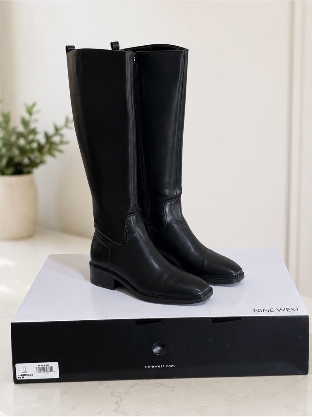 NIB Nine West Women's Barile3 Black Knee-High Leather Riding Boots! 10M NEW